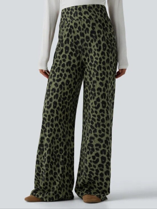 HALARA Pants - HALARA Leopard-Print Wide Leg Pants - Green & Black, NWT!